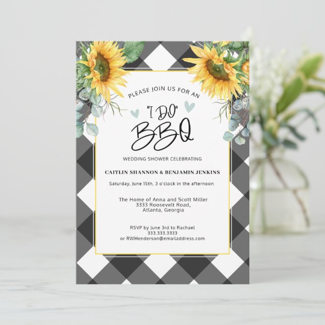 Invitación Búfalo de girasol tocado I Do BBQ Bridal Shower (Anverso de pie)