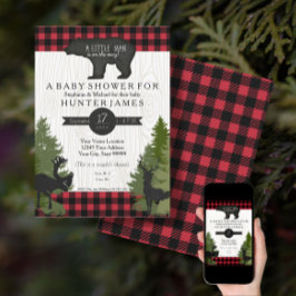 Invitación Búfalo forestal de Woodland Check Baby Shower 5x7