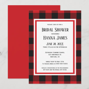 Invitación Búfalo negro rojo colocado ducha de novia