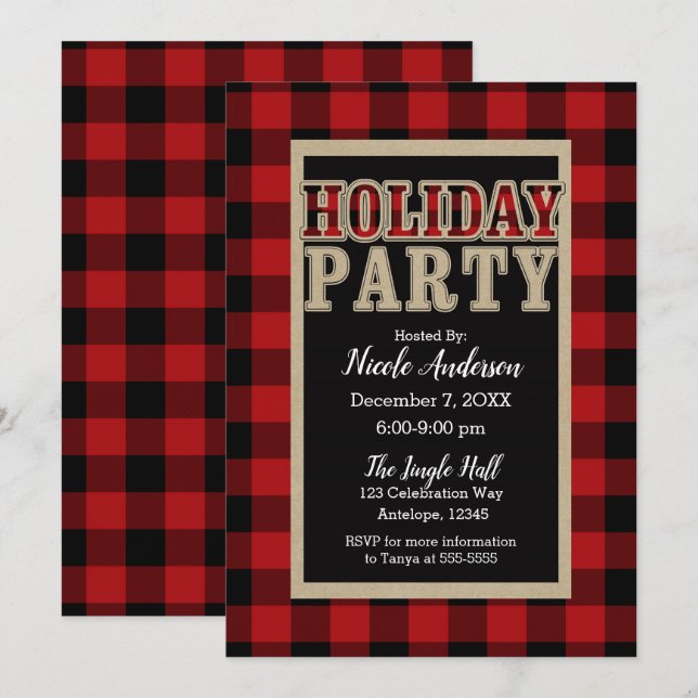 Invitación Búfalo negro rojo representa fiesta de feriado rus (Anverso / Reverso)