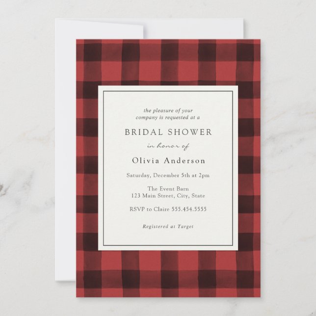 Invitación Búfalo Rojo Atrapado Ducha Bridal (Anverso)