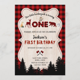 Invitación Búfalo rojo Woodland Animals Boy 1er cumpleaños