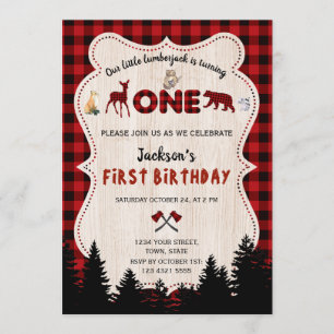 Invitación Búfalo rojo Woodland Animals Boy 1er cumpleaños