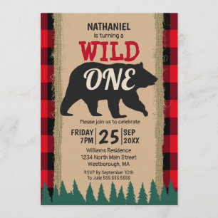 Invitación Búfalo rústico de un oso salvaje en el primer cump