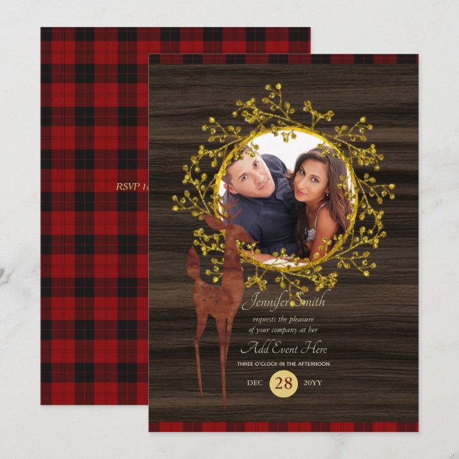 Invitación Búfalo RÚSTICO TOMA FOTOGRAFÍA DE TODO EVENTO (Anverso / Reverso)