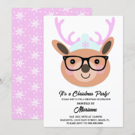 Invitación Bufanda Gorro Gafas Fiesta de Navidad Reno Lindo