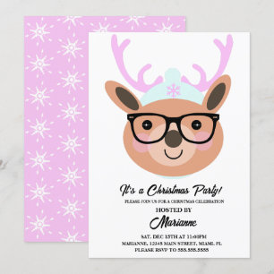 Invitación Bufanda Gorro Gafas Fiesta de Navidad Reno Lindo