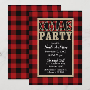 Invitación Bufanda Roja Cuadros Rústicos Fiesta de Navidad XM