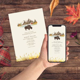 Invitación Buffalo Bison Watercolor Mountains Autumn Boda
