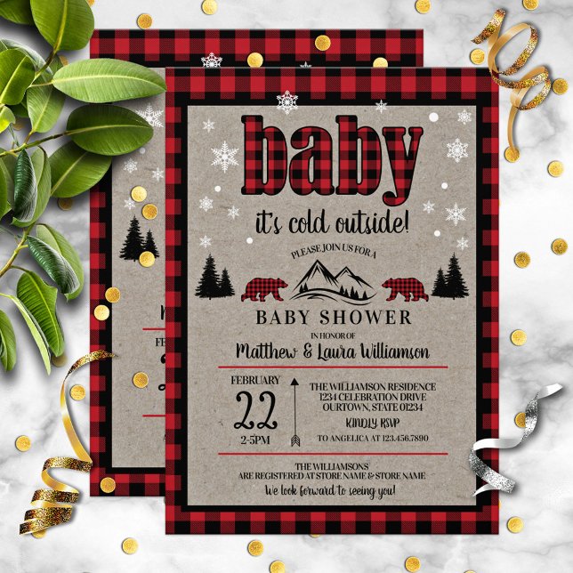 Invitación Buffalo Check Black Bear Baby Shower (Subido por el creador)