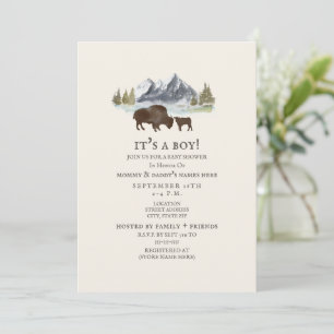 Invitación Buffalo Mama Mountain Watercolor Baby Shower 