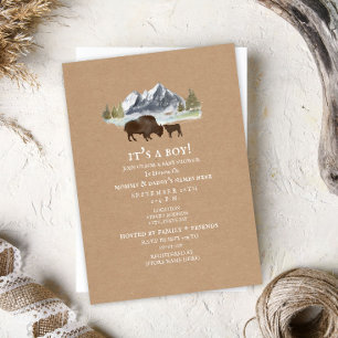 Invitación Buffalo Mama Mountains Watercolor Baby Shower
