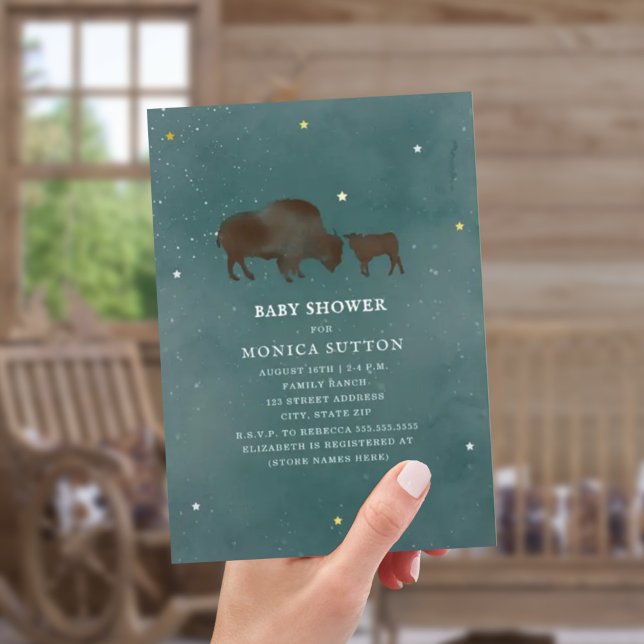 Invitación Buffalo Mama Watercolor Stars Neutral Baby Shower (Subido por el creador)