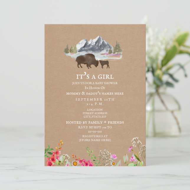 Invitación Buffalo Mountain Wildflower Baby Shower Cardstock (Anverso de pie)