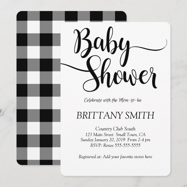 Invitación Buffalo Plaid Simple Baby Shower (Anverso / Reverso)