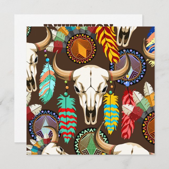 Invitación Buffalo Skull Native American Emblem (Anverso / Reverso)