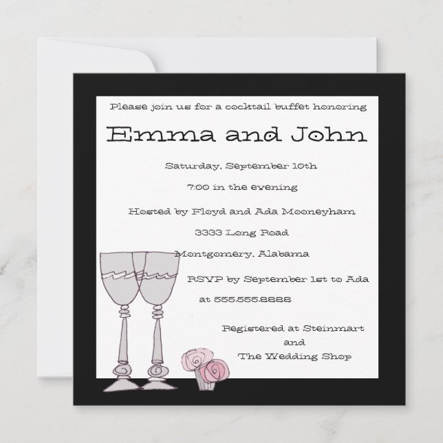 Invitación Buffet de cócteles en blanco y negro (Anverso)