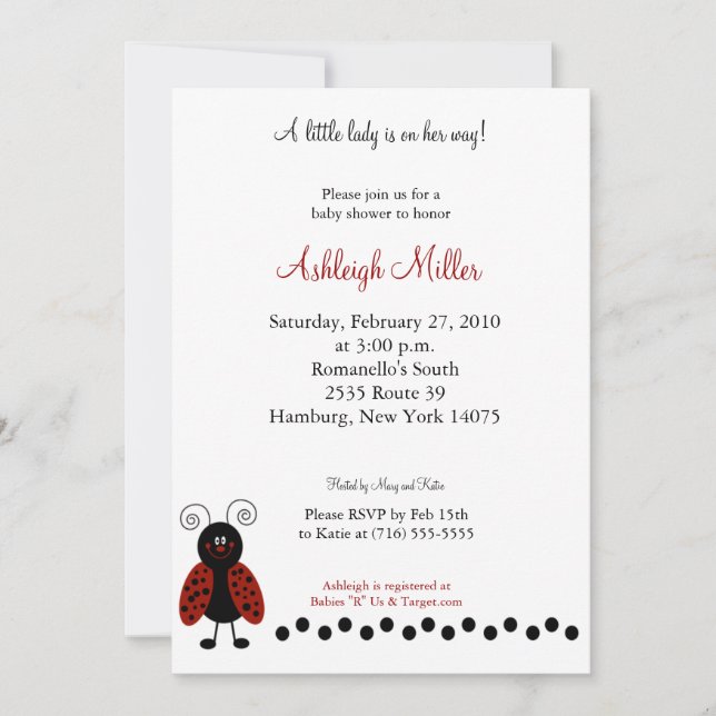 Invitación Bug de amor Black & Red Ladybug 5x7 Baby Shower (Anverso)