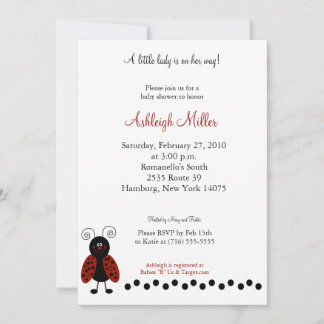 Invitación Bug de amor Black & Red Ladybug 5x7 Baby Shower