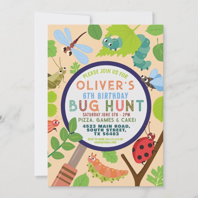 Invitación Bug Hunt Garden Fun Insect Scavenger Cumpleaños (Anverso)