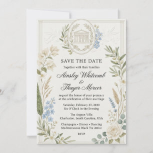 Invitación Buganvilla, Ramas de Olivo, Delphinium Azul, Ne