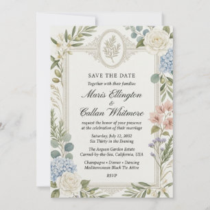 Invitación Buganvilla, Ramas de Olivo, Delphinium Azul, Ne