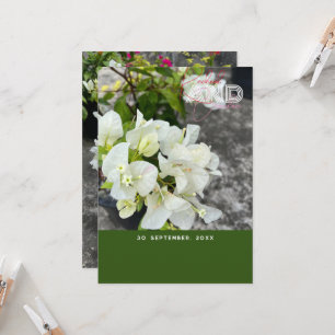 Invitación buganvillas blancas o con caracol blanco como niev