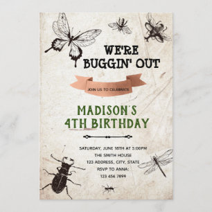 Invitación Bugs de época fiesta de cumpleaños de sendero natu