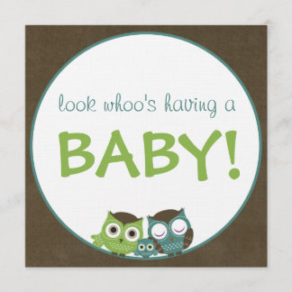 Invitación Búho Baby Shower el | verde/azul/muchacho de Brown