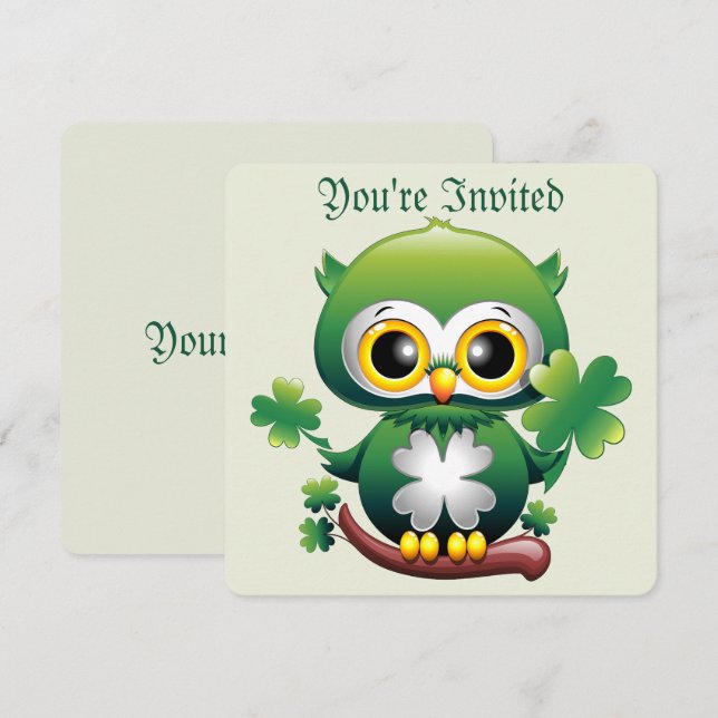 Invitación Búho Bebé Lindo Cartoon de San Patricio (Anverso / Reverso)