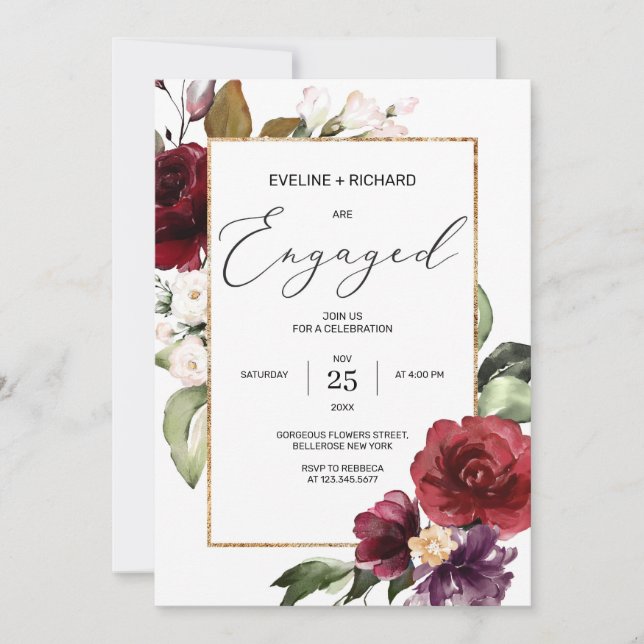 Invitación Buho burgundy rubia rosa flor merlot enganche (Anverso)