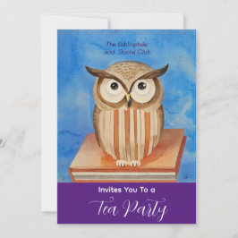 Invitación búho con libros -invitación a una fiesta de té