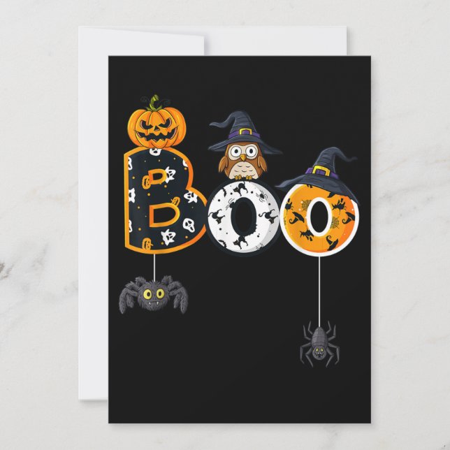 Invitación Búho de Halloween con sombrero de bruja arañas (Anverso)