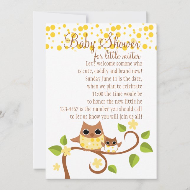 Invitación Búho de la mamá y del bebé (Anverso)