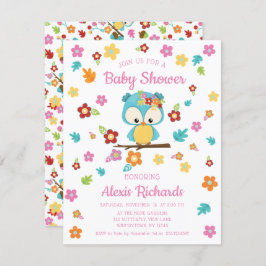 Invitación Búho de Woodland y Flores Bebé Baby Shower