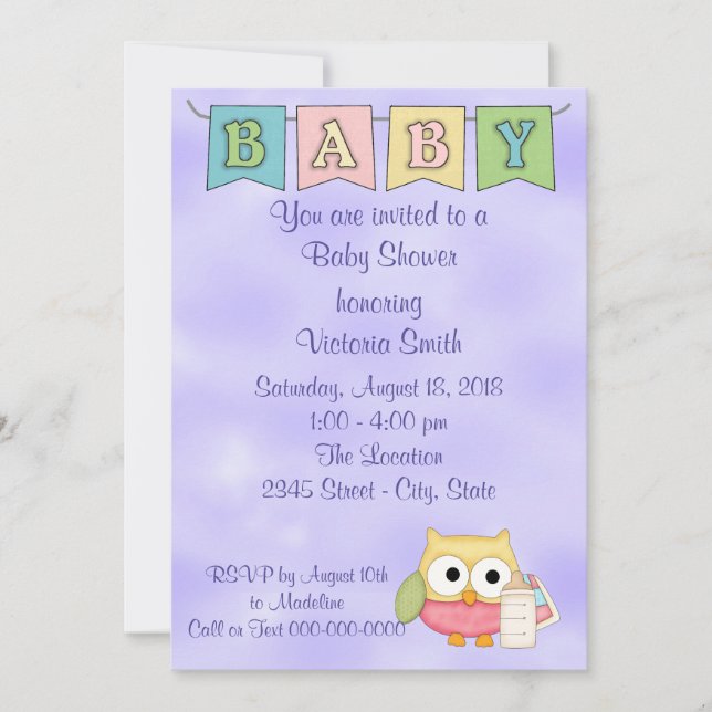 Invitación Búho del neutral del género de Baby Shower (Anverso)
