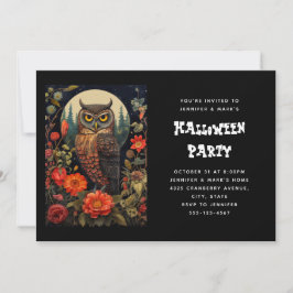 Invitación Búho en la noche con una luna llena de Halloween