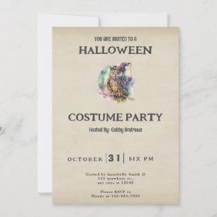 Invitación Búho en sombrero de bruja Pastel Vintage Halloween