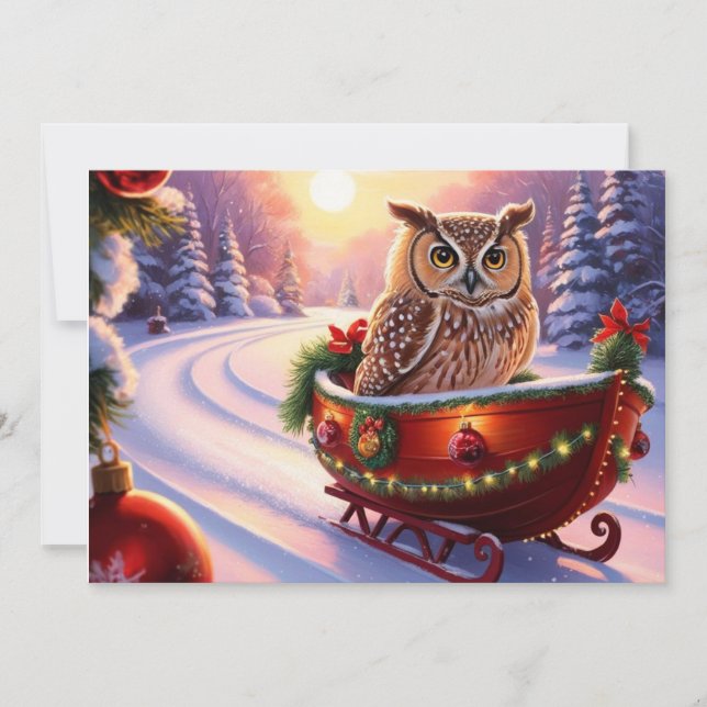 Invitación Búho en un trineo durante las fiestas (Anverso)