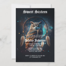 Búho Espacial Místico con Cazador de Sueños       