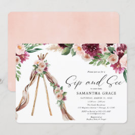 Invitación Buho floral ruidoso y ver la ducha de bebé chica