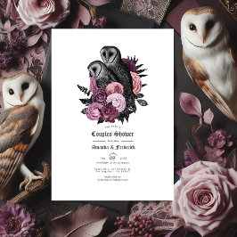 Invitación Búho gótico y ducha de parejas floral vintage malv