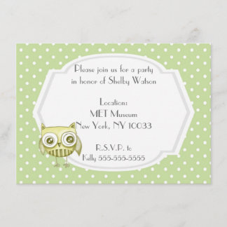 Invitación Búho Hermoso con Lunares Pastel Personalizado Verd