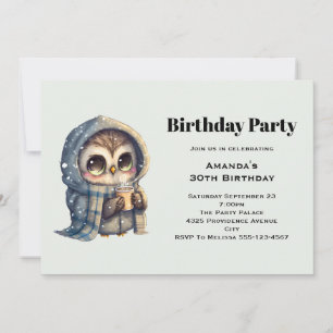 Invitación Búho Lindo en Invierno con Cumpleaños de Café