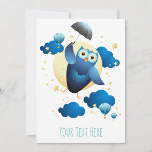 Invitación Búho lindo volando con paraguas