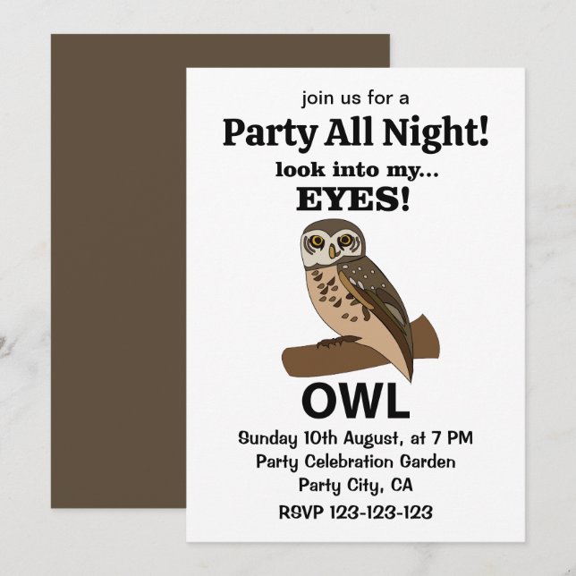 Invitación Búho Mira a Mis Ojos Búho (Anverso / Reverso)
