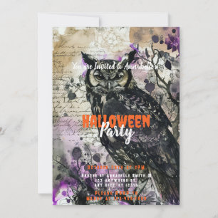 Invitación Búho Morado Espeluznante y Hermoso Fiesta de Hallo