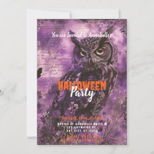 Invitación Búho Morado Espeluznante y Hermoso Fiesta de Hallo