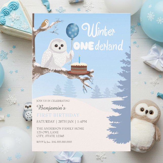 Invitación Búho Nival Cumpleaños Invierno Onederland  (Subido por el creador)