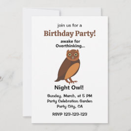 Invitación Búho Nocturno Pensativo Fiesta de Cumpleaños Diver
